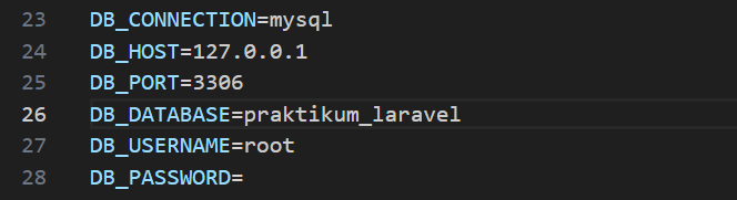 Konfigurasi database di file .env